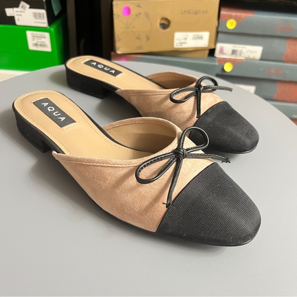 Aqua Romi Women's Black and Cream Suede Mules - Picture 4 of 12